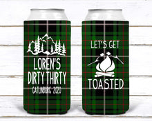 Load image into Gallery viewer, Plaid Slim party huggers. Skinny can party favors. Personalized Birthday or Bachelorette Party Favors. Slim Can Plaid Girls weekend favors!
