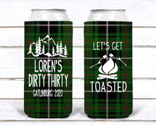 Load image into Gallery viewer, Plaid Slim party huggers. Skinny can party favors. Personalized Birthday or Bachelorette Party Favors. Slim Can Plaid Girls weekend favors!