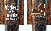 Load image into Gallery viewer, Wood Grain States Party Huggers. Rustic Bachelorette or Birthday Party Favors. Mountain Party! Rustic Wedding Favors!