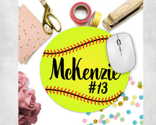 Load image into Gallery viewer, Softball Mouse Pad. Custom Softball gift.Personalized Softball team gifts! Great Softball Coach's Gift! Softball Present. Softball Player