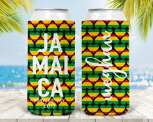 Load image into Gallery viewer, Jamaica Party Huggers. Jamaican Slim Can. Jamaica Wedding Favors. Jamaica Bachelorette or Birthday Party Favors. Personalized Hugger