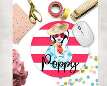 Load image into Gallery viewer, Beach Girl Mouse Pad. Custom gift. Personalized Desk accessory! Tropical Mousepad is a great teachers gift! Gift for mom!