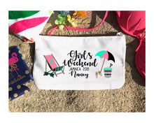 Load image into Gallery viewer, Beach Party Make Up bag. Great Bachelorette or Girls Weekend Favors. Bachelorette Beach Weekend Make up Bag. Beach Wedding Favors.