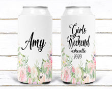 Load image into Gallery viewer, Floral Slim party huggers. Skinny can party favors. Personalized Birthday or Bachelorette Party Favors. Slim Can Floral Wedding party favor!