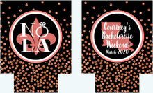 Load image into Gallery viewer, New Orleans Gold "Glitter" Coolies. NOLA Bachelorette or Birthday Party Coolies. New Orleans Party Favors. Personalized NOLA Coolies!