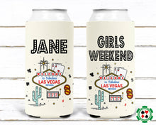 Load image into Gallery viewer, Vegas Party Slim Cans. Vegas Bachelorette or Birthday Girl's weekend Favors. Vegas Bachelorette Party Favors. Custom vegas Party huggers.