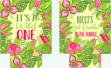 Load image into Gallery viewer, Bright Jungle Beverage Huggers. Tropical Party Favors. Custom Beach Birthday or Bachelorette Party Favors. Tropic like its Hot Party Favors!