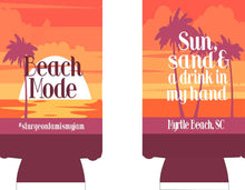 Load image into Gallery viewer, Palm Tree Sunset Huggers. Bachelorette or Birthday Beach Party Favors. Personalized Family Vacation Beach Coolies!
