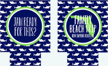 Load image into Gallery viewer, Shark Slim Can Party Huggers. Beach Vacation Favors! Beach Bachelorette Favors. Beach Birthday Favors. Beach Party!