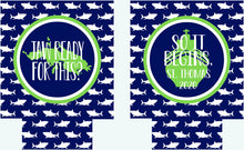 Load image into Gallery viewer, Shark Slim Can Party Huggers. Beach Vacation Favors! Beach Bachelorette Favors. Beach Birthday Favors. Beach Party!