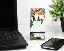 Load image into Gallery viewer, Tropical Palms Cell Phone Stand. Cell Phone Stand, Beach Themed Gift. Beach lover gift! Teacher, co worker gift! Custom Beach gift!