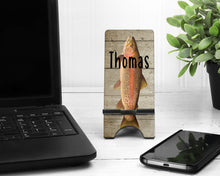 Load image into Gallery viewer, Trout Cell Phone Stand. Fish Cell Phone Stand, Fishing iPhone dock. Fisherman Gift. Great gift for dad! Fishing party favors!