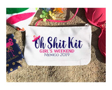 Load image into Gallery viewer, Fiesta Party Make Up bag. Great Bachelorette or Girls Weekend Favors. Cabo Bachelorette Fiesta Weekend Make up Bag.Mexican Vacation favors