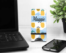 Load image into Gallery viewer, Pineapple Cell Phone Stand. Personalized Cell Phone Stand, Pineapple Themed Gift. Pineapple Party Favors! Teacher or Boss Gift! Pineapple!