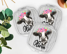 Load image into Gallery viewer, Cow Mirror | Personalized Farm Party Favor | Cow Lover Gift | Bachelorette Party Favors | Make up Mirror | Cow theme party favors!