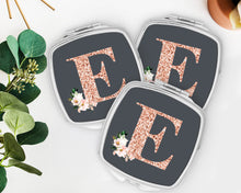 Load image into Gallery viewer, Rose Gold Personalized Floral Mirror | Bridal Party Favor | Bridesmaid Gift | Bachelorette Party Favors | Make up Mirror |Shit Kit Bags