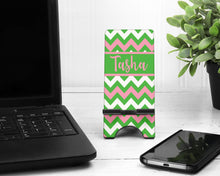 Load image into Gallery viewer, Pink and Green Chevron Phone Stand