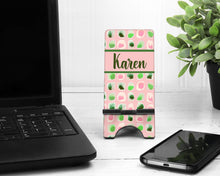 Load image into Gallery viewer, Pink and Green Cell Phone Stand. Custom Phone Stand, Fits most Cell phones. Great Sorority gift. Perfect for desks, night stands!