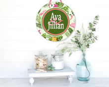 Load image into Gallery viewer, Palm and Flamingo Dorm Door Sign is a great gift! Roommate sign too! Perfect on a dorm door! Nursery or girls room sign.