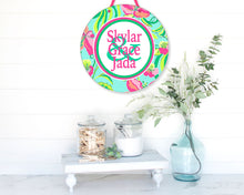 Load image into Gallery viewer, Tropical Flowers Dorm Door Sign is a great gift! Roommate sign too! Perfect on a dorm door! Nursery or girls room sign.
