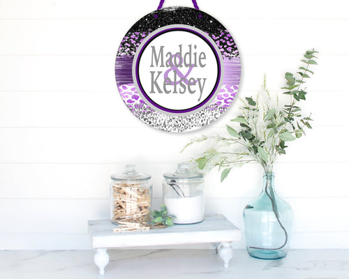 Purple Leopard Roommates Dorm Sign! Personalized to Match the colors of the dorm room. Perfect on a dorm door! Quad or Triple too!