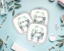 Load image into Gallery viewer, Floral Wreath Wedding Party Mirror| Bridal Party Favor|Bridesmaid Gift| Bachelorette Party Favors| Make up Mirror|Shit Kit Bags|Personalized