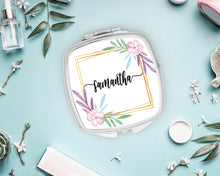 Load image into Gallery viewer, Personalized Floral Frame Mirror | Bridal Party Favor | Bridesmaid Gift | Bachelorette Party Favors | Make up Mirror |Shit Kit Bags