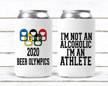 Load image into Gallery viewer, Beer Olympics Huggers. Guy's Birthday Huggers! Bachelor Party Favors. Custom Party Huggers. Guys Weekend Huggers. Beer Birthday Can Hugger