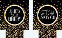 Load image into Gallery viewer, Polka Dot "Glitter" Dot Huggers. Glitter Black and Gold Party Huggers. Glitter Bachelorette or Birthday Party Favors.