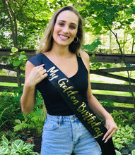 Load image into Gallery viewer, Glitter Golden Birthday Sleep Mask! Great Birthday Party Gift. Perfect Birthday Girl gift! Golden Birthday Gift. Golden Birthday Party Favor