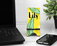 Load image into Gallery viewer, Yellow Banana Leaf Phone Stand. Personalized Phone stand. Teacher Gift, Chef Gift! Custom Phone stand! Gift for mom, sister, daughter!