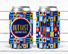 Load image into Gallery viewer, Nautical Signal Flag Huggers. Nautical Wedding Coolies! Personalized Boating Huggers. Monogrammed Sailing Can coolers.