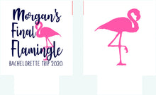 Load image into Gallery viewer, Pink Flamingo Huggers. Birthday or Girls Weekend Coolies. Flamingo Bachelorette Party Favors. Personalized Flamingle Coolies. Flamingo FUN!
