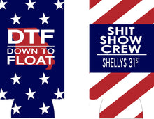 Load image into Gallery viewer, USA party huggers. Skinny can party favors. Personalized Birthday or Bachelorette Party Favors. Slim Can USA float party favors!