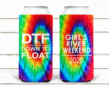Load image into Gallery viewer, Tie Dye Slim party huggers. Skinny can party favors. Personalized Birthday or Bachelorette Party Favors. Slim Can tie dye party favors!