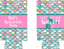 Load image into Gallery viewer, Mermaid Party huggers. Skinny can Mermaid party favors. Mermaid Birthday or Bachelorette Party Favors. Beach bachelorette party!