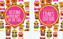 Load image into Gallery viewer, Tiki Party Huggers.Tropical Bachelorette or Birthday Luau Favors. Personalized Tiki Bar Party Huggers. Luau Wedding Shower Huggers! Tiki Bar