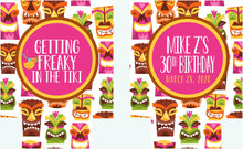 Load image into Gallery viewer, Tiki Party Huggers.Tropical Bachelorette or Birthday Luau Favors. Personalized Tiki Bar Party Huggers. Luau Wedding Shower Huggers! Tiki Bar