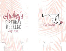 Load image into Gallery viewer, Palm Leaves Party Huggers. Rose Gold Birthday or Bachelorette Party Favors. Rose Gold Girls Weekend Favors. Family Vacation Beach Favors.