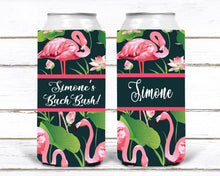 Load image into Gallery viewer, Flamingo Beverage Huggers. Flamingo Slim Can Party Favors. Custom Flamingo Birthday or Bachelorette Party Favors. Flamingle Party Favors!