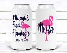 Load image into Gallery viewer, Pink Flamingo Huggers. Birthday or Girls Weekend Coolies. Flamingo Bachelorette Party Favors. Personalized Flamingle Coolies. Flamingo FUN!
