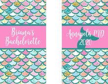 Load image into Gallery viewer, Mermaid Party huggers. Skinny can Mermaid party favors. Mermaid Birthday or Bachelorette Party Favors. Beach bachelorette party!