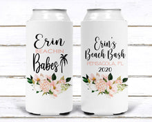 Load image into Gallery viewer, Floral party huggers. Beach or Lake party favors. Personalized Birthday or Bachelorette Party Favors. Slim Can Floral Wedding party favor!