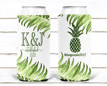 Load image into Gallery viewer, Palm Leaves Party Huggers. Slim Can Wedding or Bachelorette Party Favors. Beach Girl's Weekend or Family Vacation .