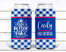 Load image into Gallery viewer, Lake Party Slim Can Huggers. Lake Party Favors. Float Trip Birthday or Bachelorette Favors! Skinny Can Lake Party Favors! Lake Bachelorette!