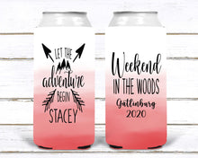 Load image into Gallery viewer, Slim Camping Party Huggers. Bachelorette or Girls Weekend Camping Favors! Glamping Party. Slim Mountain Birthday Favors! Slim Camp Birthday.