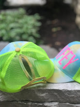 Load image into Gallery viewer, Tie Dye Trucker Hat | Bachelorette Trucker Hat | Bachelorette Party Hat | Tie Dye Party Hat | Bride to Be Hat | Bride Hat | Retro Hippie Hat