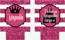 Load image into Gallery viewer, Crown "Glitter" Striped Huggers. Glitter Bachelorette or Birthday Huggers. Personalized Pink Glitter Bachelorette Party Favors.Birthday Girl