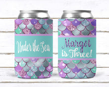 Load image into Gallery viewer, Mermaid party huggers. Mermaid party favors. Personalized Mermaid Birthday or Bachelorette Party Favors. Slim Can Mermaid party favor!