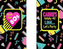 Load image into Gallery viewer, 80's Theme Slim Can Party Huggers. Neon 80's Birthday or Bachelorette Huggers. Retro Birthday Coolies. 80's Prom Party favors!